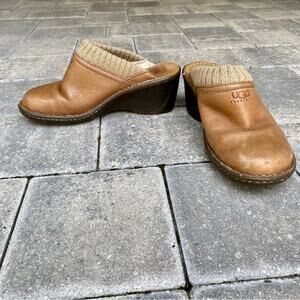UGG Australia Chestnut Brown Leather Slip On Slip Resistant Mules Clogs size 7
